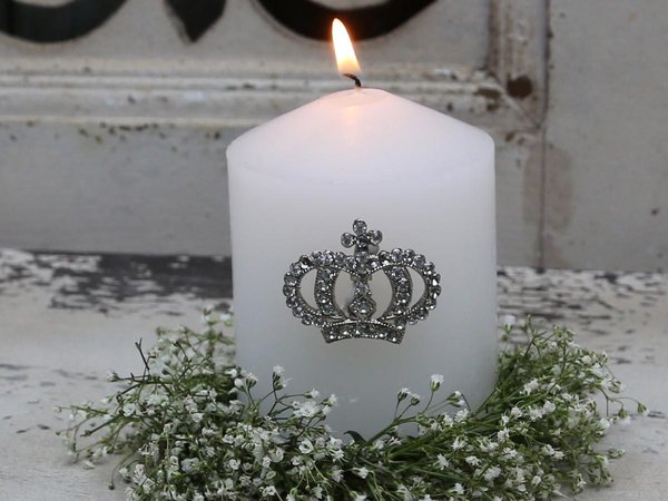 Stecker "Krone" für Kerzen (silber, Kerzenstecker, Strass, Chic Antique)