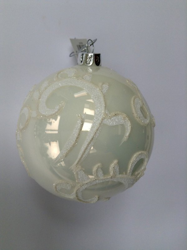 Glaskugel weiß 8 cm (mit Ornament)