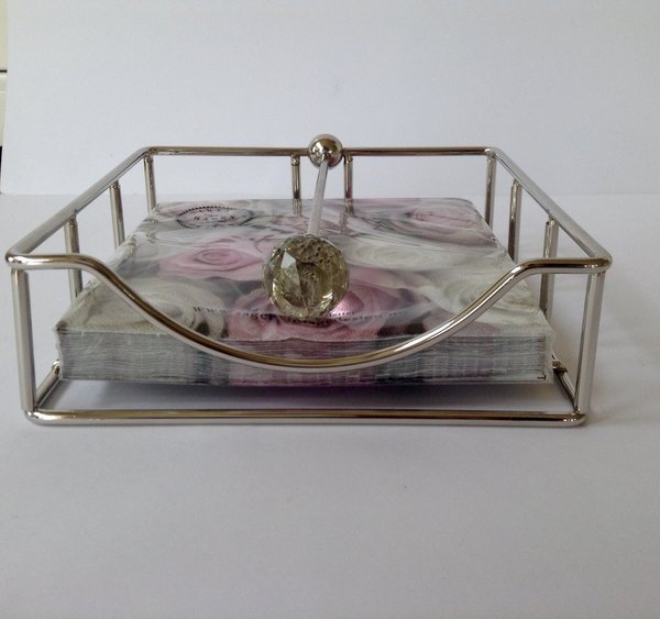 Serviettenhalter mit geschliffener Glaskugel (Silber vernickelt / 19 cm)
