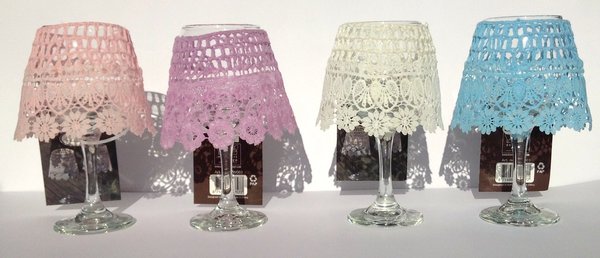 Teelichthalter mit Glas und Lampenschirm (pink)