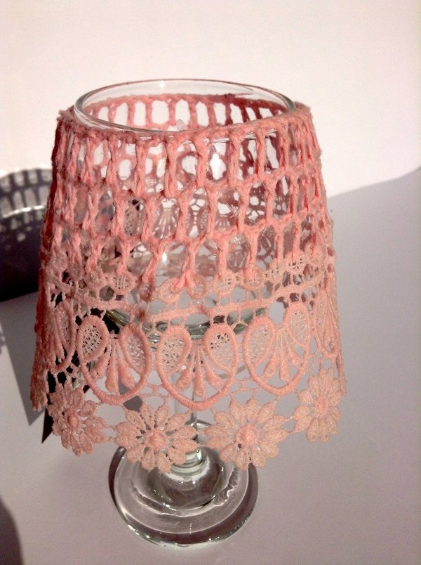Teelichthalter mit Glas und Lampenschirm (pink)