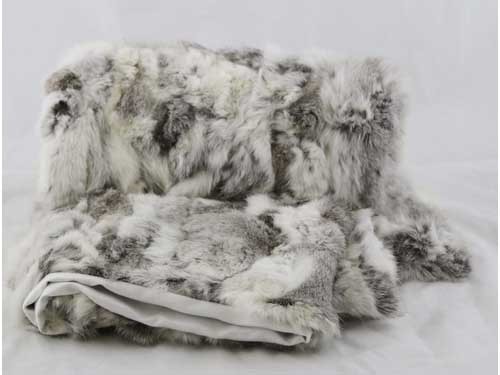 Hasenfell/Kaninchen Decke (weiß/grau gemischt ; 130 x 180 cm ; Mars & More)